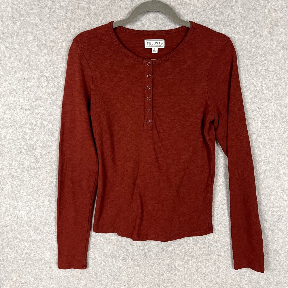 Tecovas Henley Shirt Women's S Brick Rust Double Slub Snap Western Cowgirl